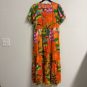 Briton Court Abstract Floral Puff Sleeve Midi Dress Size S Small